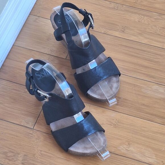 Sofft Melina Sandals Black Leather Stacked Block Heel Buckle Ankle Strap size 8 - Picture 6 of 16